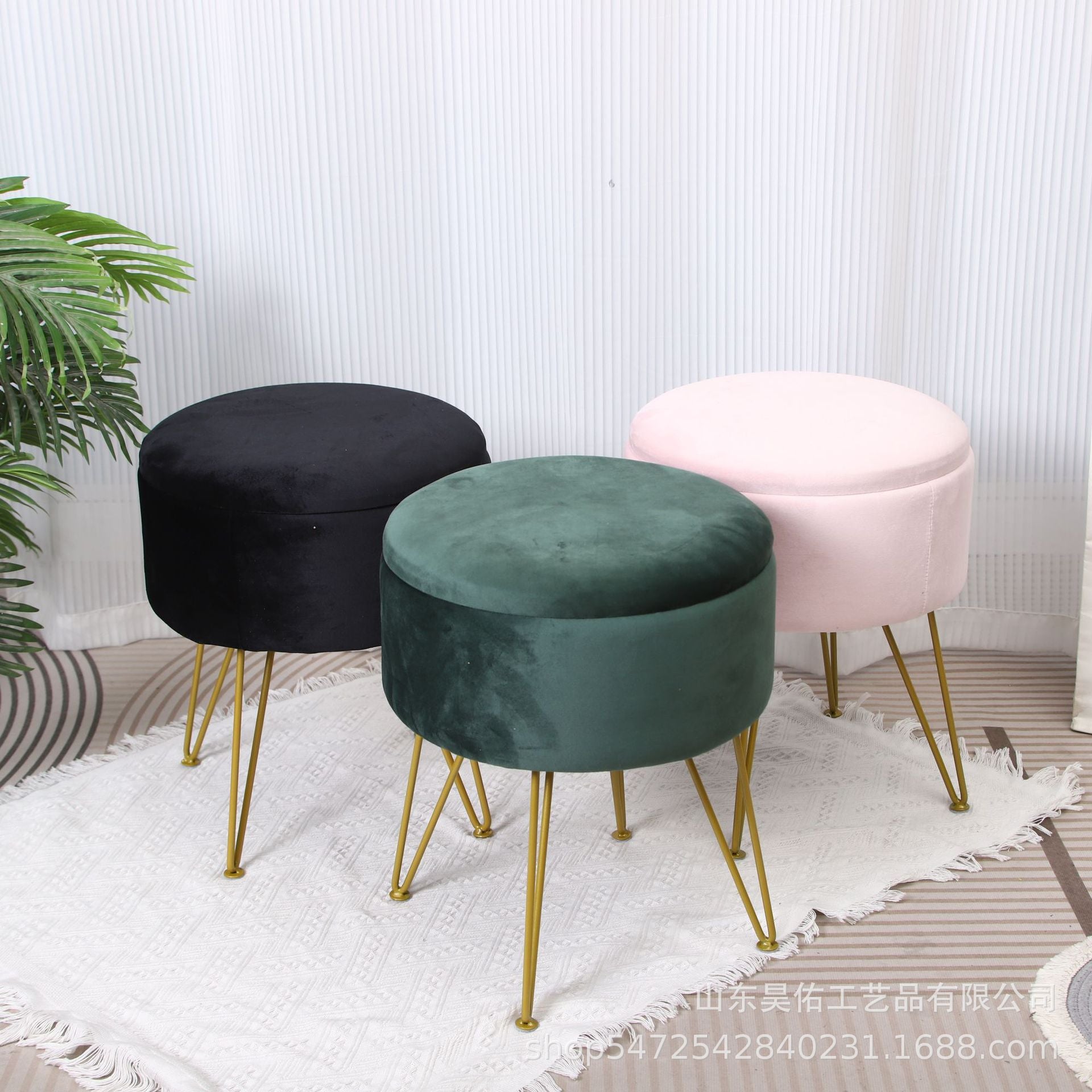 Light Luxury Storage Stool Dressing Chair Round Storage Stool Sofa Stool Makeup Chair Small Footstool Shoe Changing Stool Bedroom Living Room